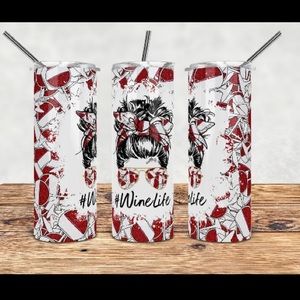 Wine 🍷 Life Messy Bun 20 oz Tumbler Lid Straw Gift Box